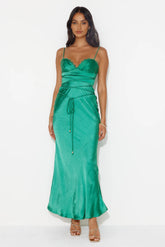Dancing Pixie Satin Maxi Dress Green